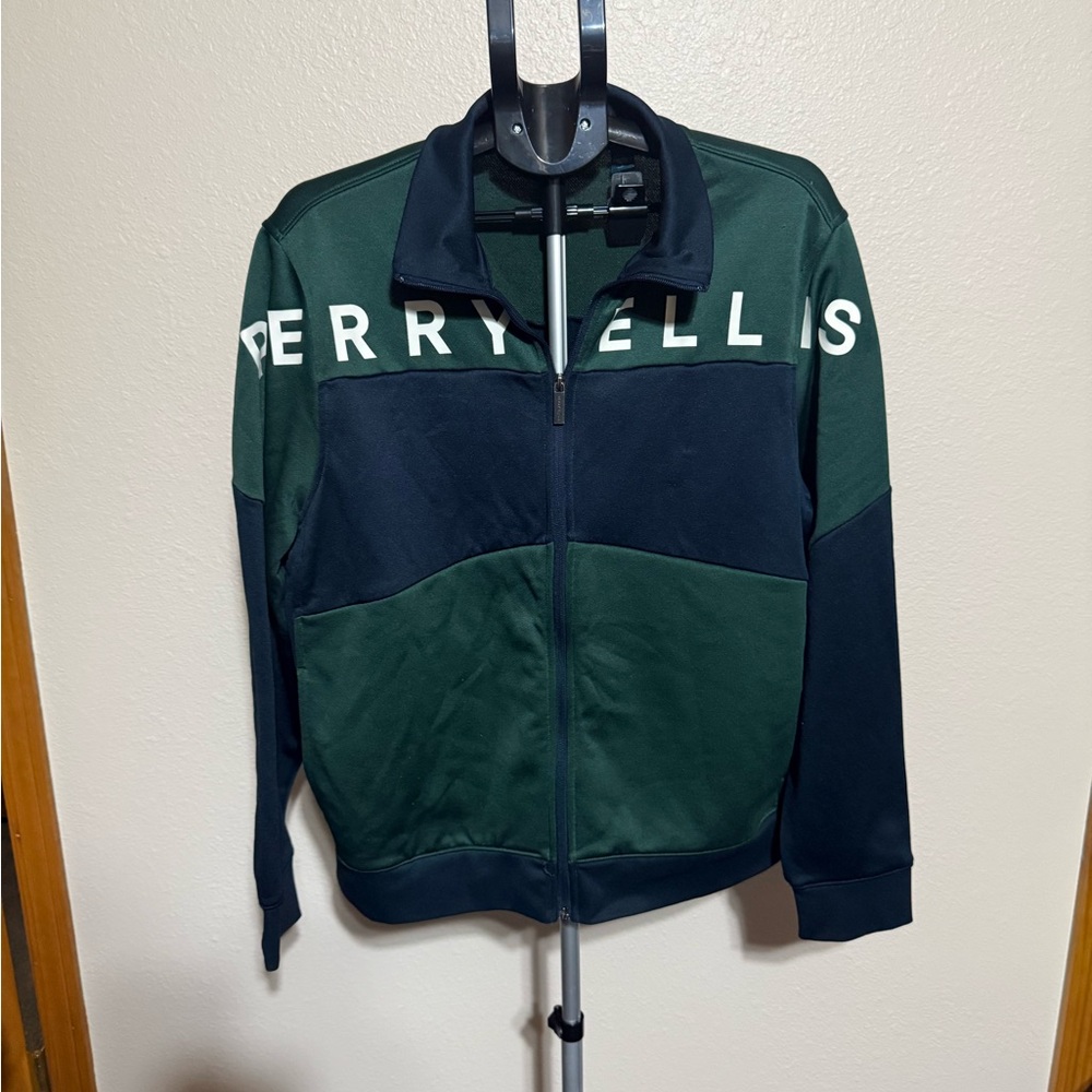 Perry Ellis Men's Dark Green and‎ Black Zip-Up Jacket